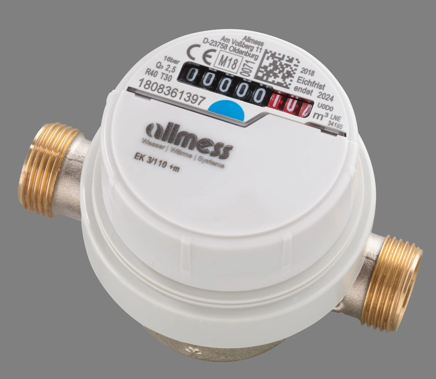 Allmess Aufputzwasserzähler 6EKB20130C40NBA EVK 5/130V, Q3 4,0, DN 20, 130mm, TU6+m 1 Allmess Aufputzwasserzähler 6EKB20130C40NBA EVK 5/130V, Q3 4,0, DN 20, 130mm, TU6+m