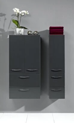 Artiqua Midischrank Serie 818, 121x60x30 Weiss Glanz, 2 Türen, 2 Schubladen