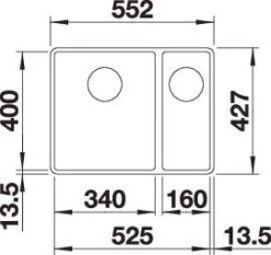 Blanco Subline 340/160-f Spüle 523570 55,2x42,7cm, PuraDur Alumetallic, Links, Für Unterbau -VIEGA Verkäufe Blanco Subline 340 160 f Spuele 523570 552x427cm PuraDur alumetallic links fuer Unterbau 2