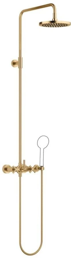 Dornbracht Tara. Duschgarnitur 26633892-28 Mit Brause-Zweihandmischer, Ausladung Standbrause 420 Mm, Messing Gebürstet