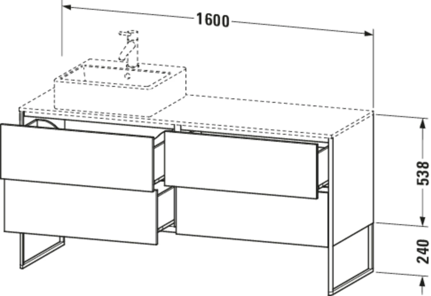 Duravit XSquare Waschtisch-Unterschrank XS4924L0707 160x53,8x54,8cm, 4 Auszüge, Links, Betongrau Matt 2 Duravit XSquare Waschtisch-Unterschrank XS4924L0707 160x53,8x54,8cm, 4 Auszüge, Links, Betongrau Matt – Bild 2