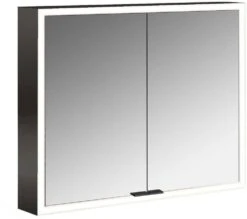 Emco Prime Aufputz-Lichtspiegelschrank 949713362 800x700mm, Mit Lichtpaket, 2-türig, Schwarz/spiegel