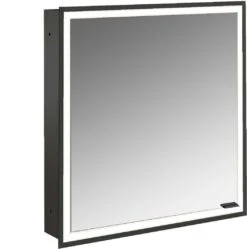 Emco Prime Unterputz-Lichtspiegelschrank 949713369 600x730mm, Mit Lichtpaket, Anschlag Links, Schwarz/spiegel
