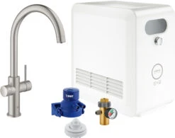 Grohe Blue Professional Spültisch-Einhebelmischer 31323DC2 Supersteel, Starter Kit, C-Auslauf, Bluetooth/WIFI