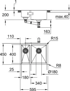 Grohe Unterbauspüle 31576SD1 59,5x45cm, 1,5 Becken, Einbau Rechts, Edelstahl -VIEGA Verkäufe Grohe Unterbauspuele 31576SD1 595x45cm 15 Becken Einbau rechts Edelstahl 3