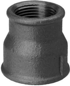 Hermann Schmidt Temperguss Reduktionsmuffe 14240034 DN 50 X 25, 2" X 1", IG/IG, Schwarz