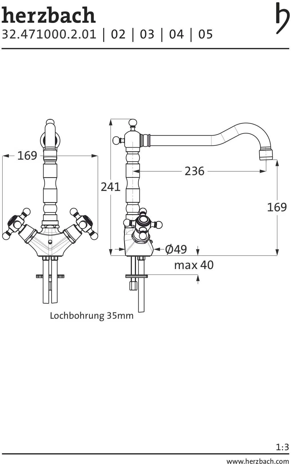 Herzbach Anais Classic Spültisch-Zweigriffarmatur 32.471000.2.03 Gold, Schwenkbarer Auslauf 2 Herzbach Anais Classic Spültisch-Zweigriffarmatur 32.471000.2.03 Gold, Schwenkbarer Auslauf – Bild 2