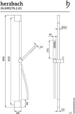 Herzbach Ceo Brausegarnitur 36.690276.1.01 Stufenlos Verstellbar, Chrom -VIEGA Verkäufe Herzbach Ceo Brausegarnitur 36.690276.1.01 stufenlos verstellbar chrom 2