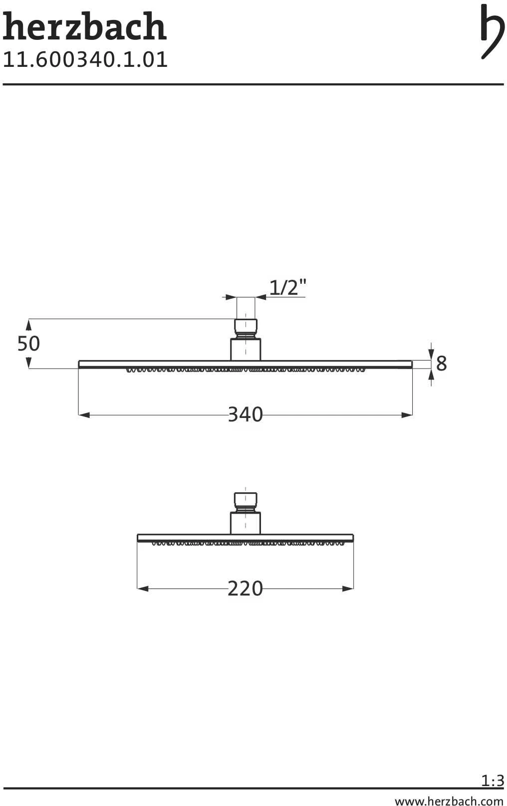Herzbach Living Spa Regenbrause 11.600340.1.01 340 X 220 Mm, Clean-Effekt, Chrom 2 Herzbach Living Spa Regenbrause 11.600340.1.01 340 X 220 Mm, Clean-Effekt, Chrom – Bild 2