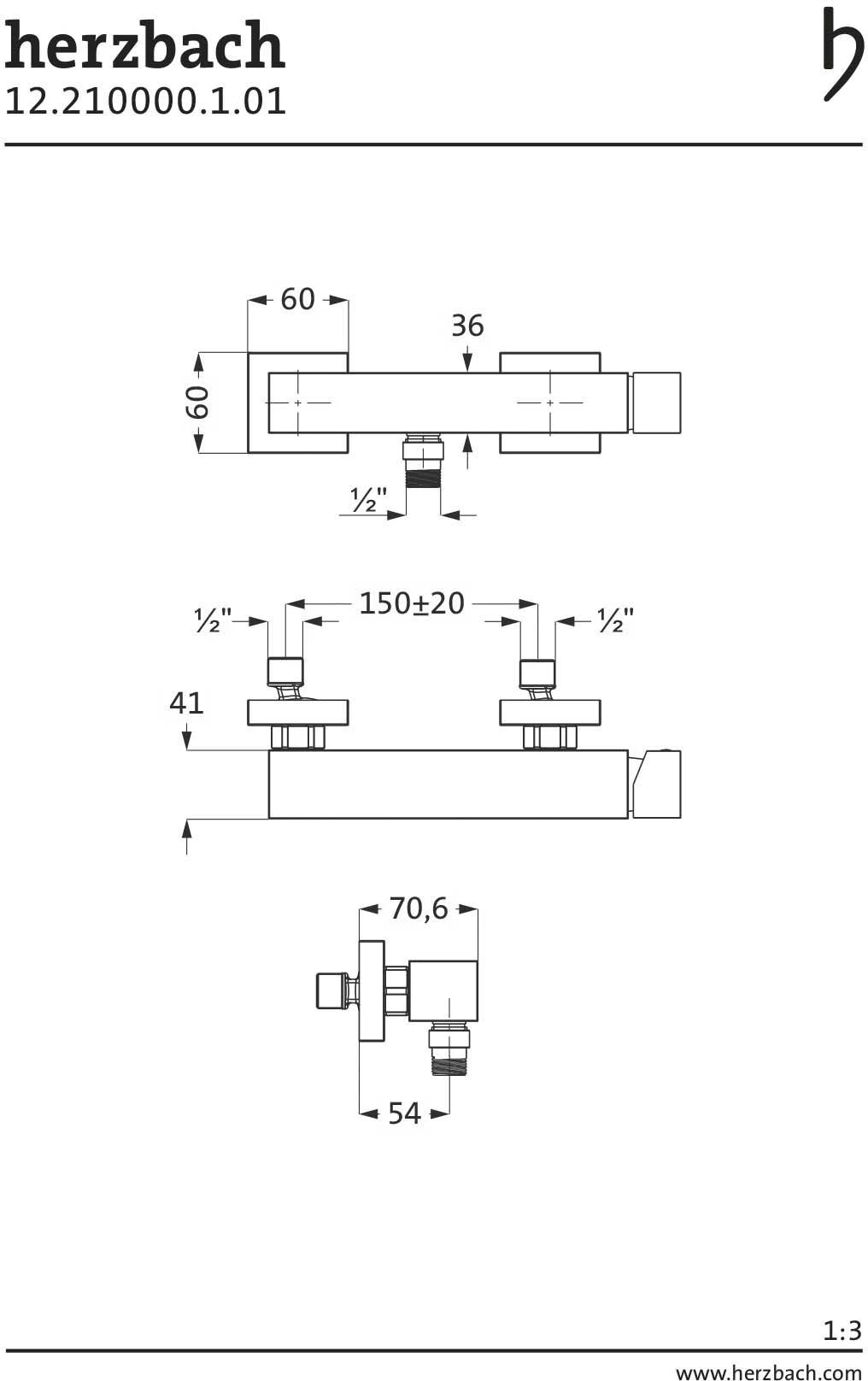 Herzbach NeoCastell Brausearmatur 12.210000.1.01 Aufputz, Schraubbare Wandrosetten, Chrom 2 Herzbach NeoCastell Brausearmatur 12.210000.1.01 Aufputz, Schraubbare Wandrosetten, Chrom – Bild 2