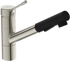 Ideal Standard CeraLook Küchenarmatur BC297GN Auslauf Mittig Angesetzt, Herausziehbarer Handbrause, Ausladung 233 Mm, Edelstahloptik