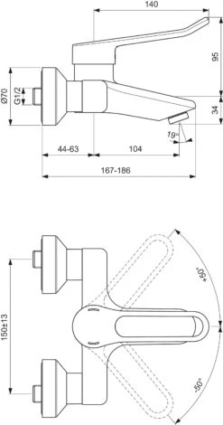 Ideal Standard CeraPlus 2 Wand Waschtischarmatur BC109AA, Chrom, Mit Bügelhebel -VIEGA Verkäufe Ideal Standard CeraPlus 2 Wand Waschtischarmatur BC109AA chrom mit Buegelhebel 3