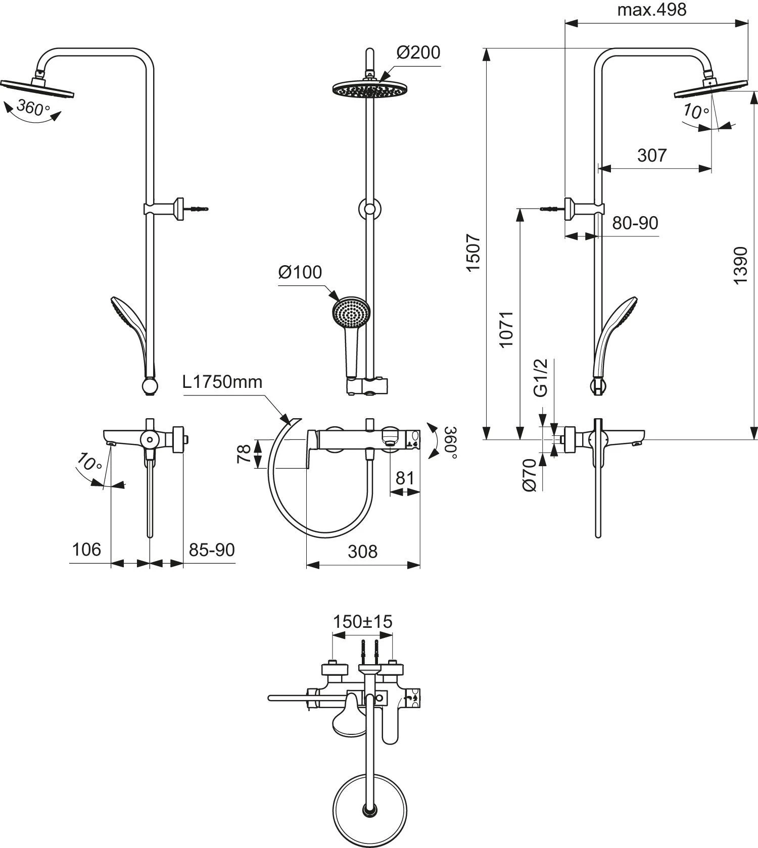 Ideal Standard Cerafine O Duschsystem BC749AA Mit Einhebel-Brausearmatur, Handbrause, Chrom 6 Ideal Standard Cerafine O Duschsystem BC749AA Mit Einhebel-Brausearmatur, Handbrause, Chrom – Bild 6