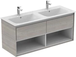 Ideal Standard Connect Air DoppelWaschtischunterschrank E0829PS 120x51,7x44cm, 2 Auszüge, Eiche Grau Dekor/weiß Matt