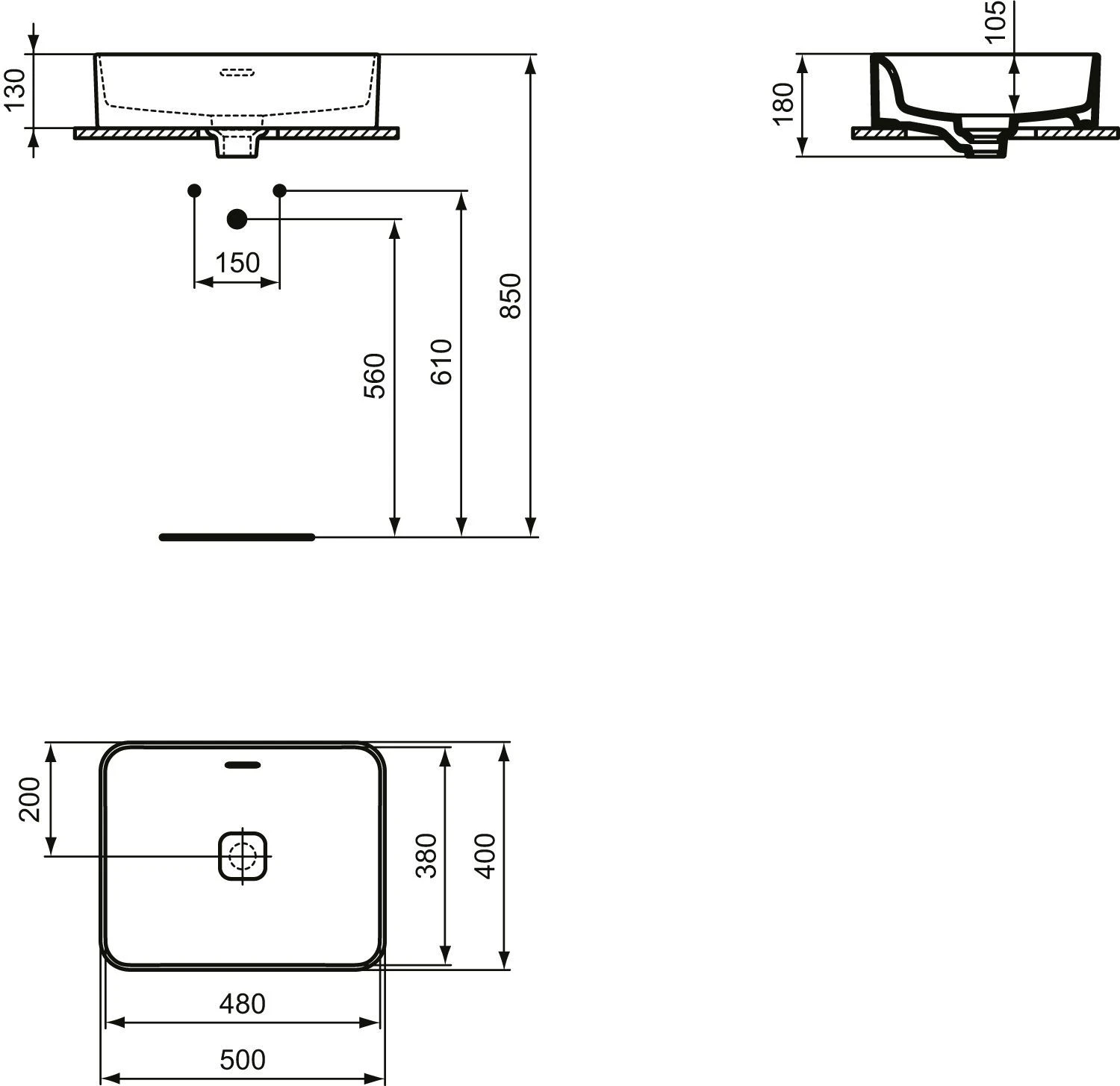 Ideal Standard Strada II Aufsatzwaschtisch T296501 Weiss, 50x40cm, Ohne Hahnloch, Mit Überlauf 8 Ideal Standard Strada II Aufsatzwaschtisch T296501 Weiss, 50x40cm, Ohne Hahnloch, Mit Überlauf – Bild 8