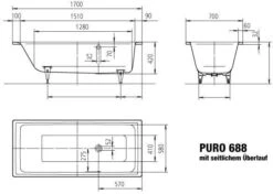 Kaldewei Puro Badewanne 258834013199 170x70cm, Überlauf Seitlich, Vollantislip Perl-Effekt, Manhattan -VIEGA Verkäufe Kaldewei Puro Badewanne 258834013199 170x70cm Ueberlauf seitlich Vollantislip Perl Effekt manhattan 2
