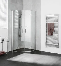 Kermi Diga 5-Eckdusche Mit Pendel-Falttür DIF4309018VPK 90x90x185cm, 437mm, Silber Hochglanz, ESG Klar Clean