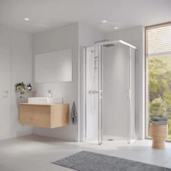 Kermi Liga Eckeinstieg-Hälfte Gleitt. 2-tlg. Bodenfrei LIC2R07520VAK 75x200cm, Silber Hochglanz, ESG Klar, Rechts, Auf Duschwanne