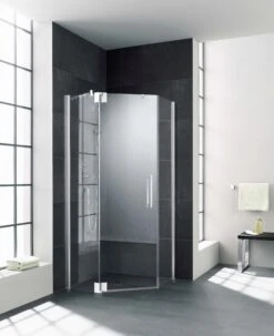 Kermi Pasa XP Fünfeck-Duschkabine Pendeltür PXL45090181PK 90x90x185cm, Silber Mattglanz, ESG Klar Clean, Links