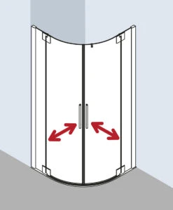 Kermi Pasa XP Viertelkreis-Pendeltür PXP55V4118VAK 90x100x185cm, Radius 55cm, Silber Hochglanz, ESG Klar -VIEGA Verkäufe Kermi Pasa XP Viertelkreis Pendeltuer PXP55V4118VAK 90x100x185cm Radius 55cm silber hochglanz ESG klar 1
