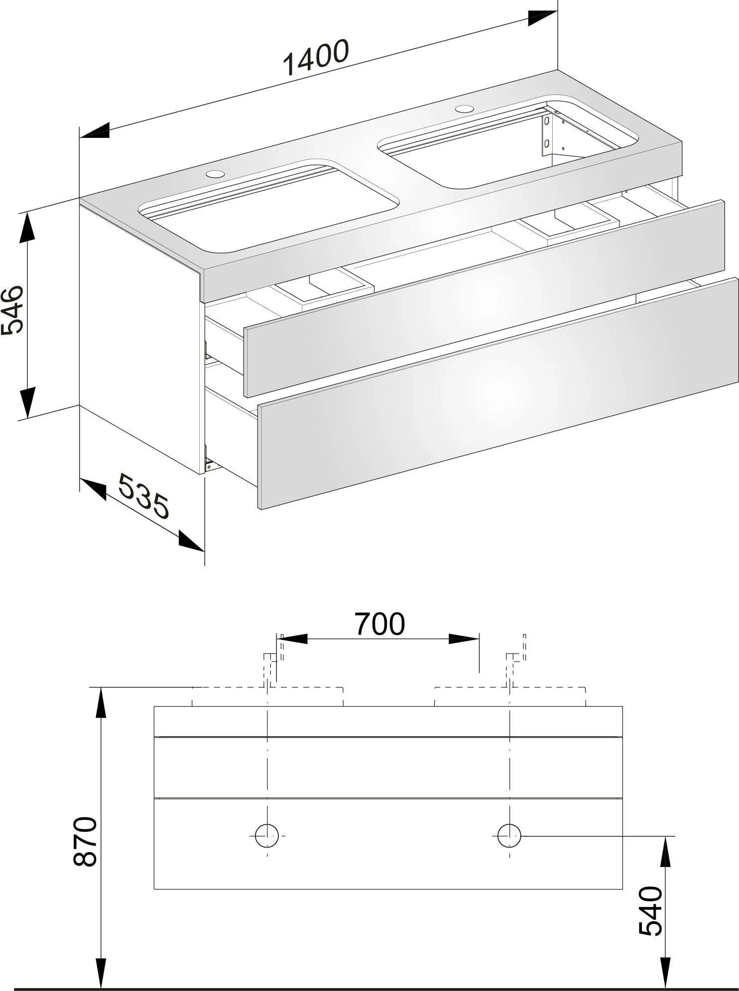 Keuco Edition 400 Waschtischunterbau 31574710100 140x54,6x53,5cm, Mit Hahnloch, Weiss/Anthrazit 2 Keuco Edition 400 Waschtischunterbau 31574710100 140x54,6x53,5cm, Mit Hahnloch, Weiss/Anthrazit – Bild 2