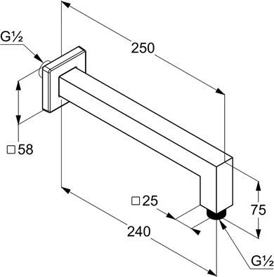 Kludi A-qa Brausearm 6654305-00 Chrom, Ausladung 250 Mm, DN 15, Schubrosette Eckig, 58mm 2 Kludi A-qa Brausearm 6654305-00 Chrom, Ausladung 250 Mm, DN 15, Schubrosette Eckig, 58mm – Bild 2
