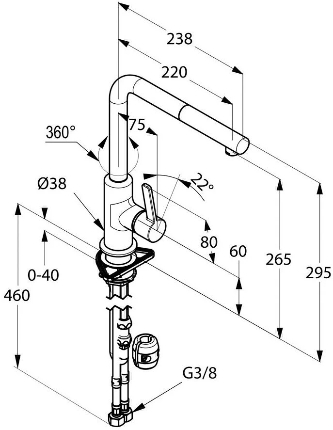Kludi L-INE S Küchenarmatur 408518775 Chrom/schwarzmatt, Herausziehbarer Auslauf 2 Kludi L-INE S Küchenarmatur 408518775 Chrom/schwarzmatt, Herausziehbarer Auslauf – Bild 2
