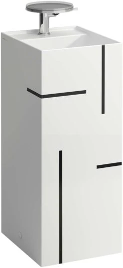 LAUFEN Kartell Waschtisch 811331D021111 Weiß Mit Schwarzen Linien 37,5x43,5x90cm, 1 Hahnloch