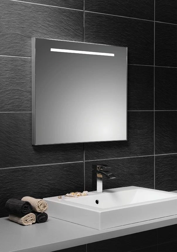 PREMIUM LED Lichtspiegel 60x60cm 1 Streifen Oben Satiniert, Schalter Seitlich 1 PREMIUM LED Lichtspiegel 60x60cm 1 Streifen Oben Satiniert, Schalter Seitlich