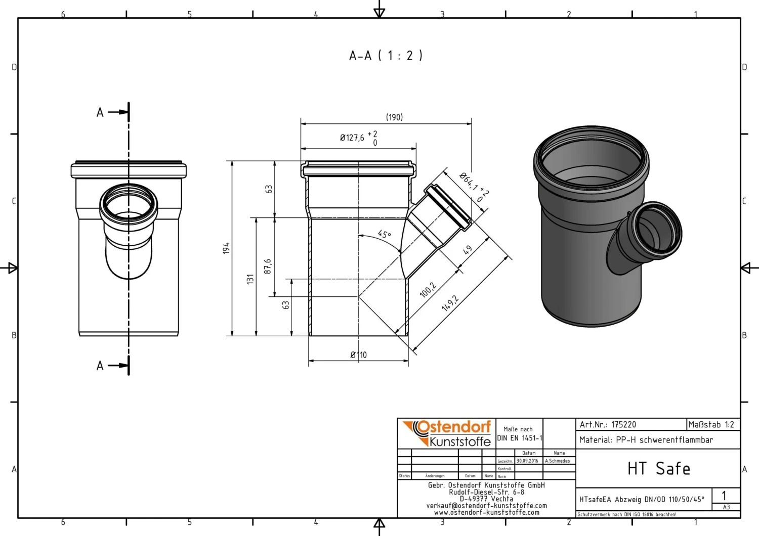 Ostendorf HTsafe HTsafe-Abzweig 175220 DN/OD 110/50x45° 2 Ostendorf HTsafe HTsafe-Abzweig 175220 DN/OD 110/50x45° – Bild 2
