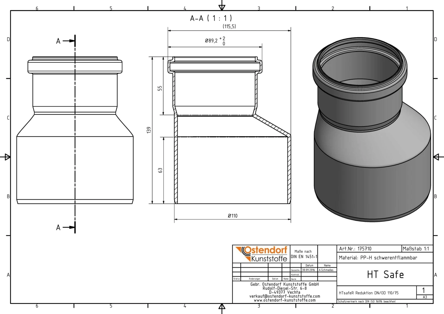 Ostendorf HTsafe HTsafe-Reduktion 175710 DN/OD 110x75 2 Ostendorf HTsafe HTsafe-Reduktion 175710 DN/OD 110x75 – Bild 2