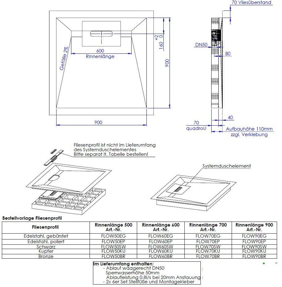Schedel Line Flow Duschelement LI1KF909090 90 X 90 Cm, Vierseitiges Gefälle 2 Schedel Line Flow Duschelement LI1KF909090 90 X 90 Cm, Vierseitiges Gefälle – Bild 2