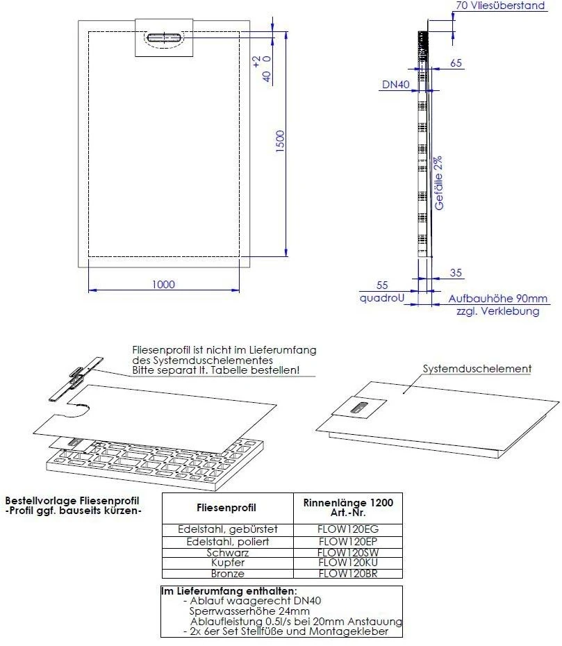 Schedel Line Flow Duschelement LI2KF601015 100 X 150 Cm, Einseitiges Gefälle 2 Schedel Line Flow Duschelement LI2KF601015 100 X 150 Cm, Einseitiges Gefälle – Bild 2