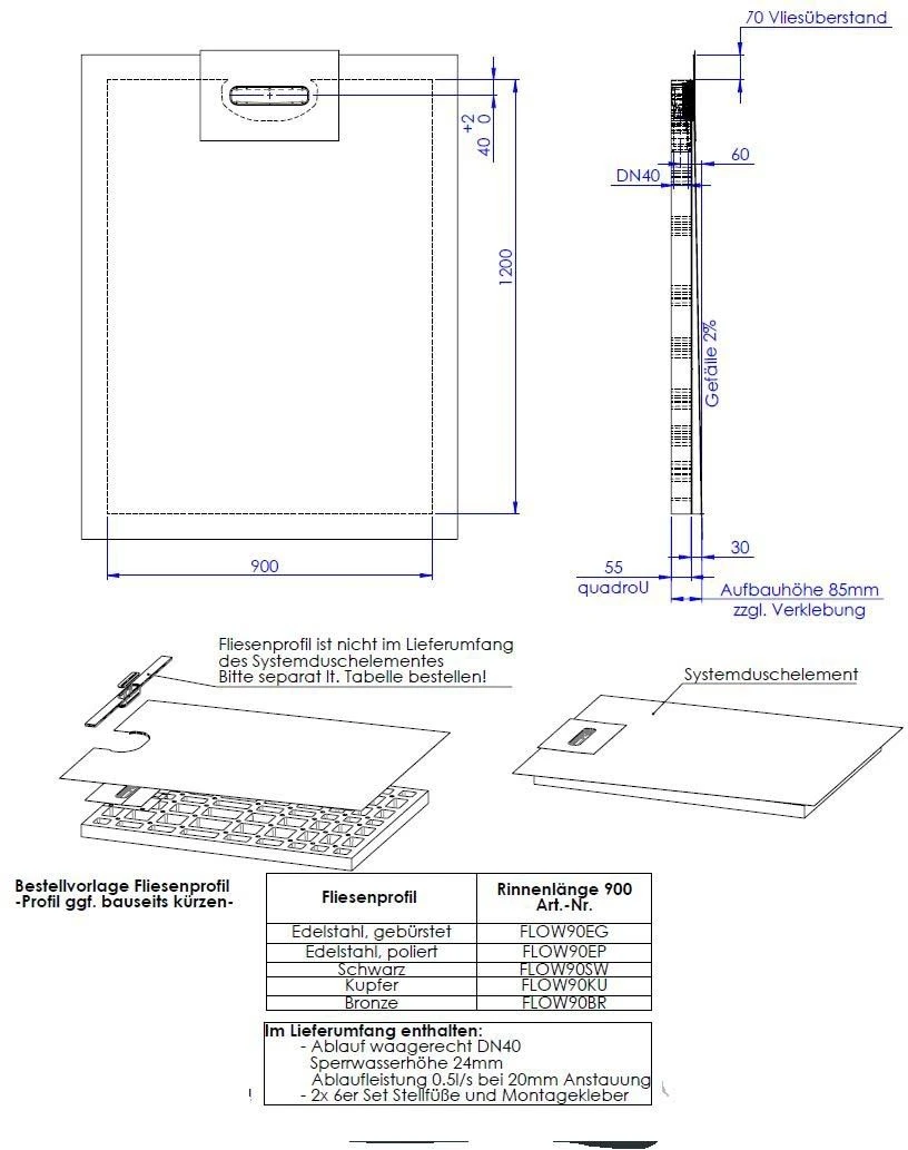 Schedel Line Flow Duschelement LI2KF609012 90 X 120 Cm, Einseitiges Gefälle 2 Schedel Line Flow Duschelement LI2KF609012 90 X 120 Cm, Einseitiges Gefälle – Bild 2