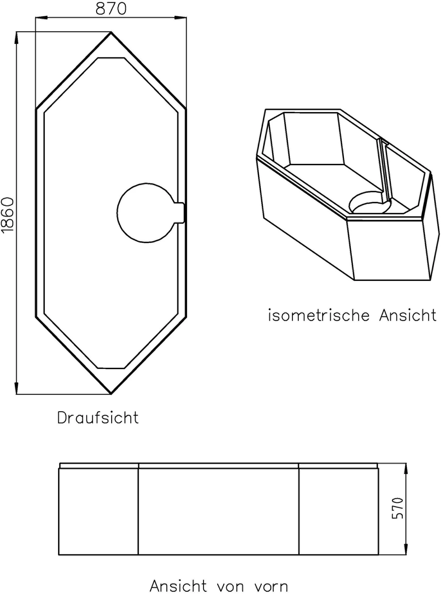 Schedel Wannenträger SW14656 190x90cm, 6-Eck, Höhe 57cm 2 Schedel Wannenträger SW14656 190x90cm, 6-Eck, Höhe 57cm – Bild 2