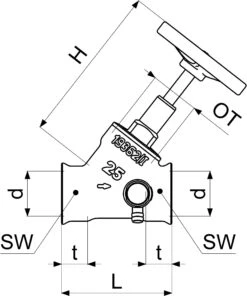 Schlösser Schrägsitzventil 0014102500001 DN 25, Rp 1, Mit Entleerung, Steigende Spindel -VIEGA Verkäufe Schloesser Schraegsitzventil 0014102500001 DN 25 Rp 1 mit Entleerung steigende Spindel 1