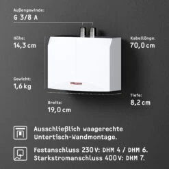 Stiebel Eltron Mini Durchlauferhitzer 232789 DHM 7, 6,5 KW, Druckfest, 400 V, Weiss -VIEGA Verkäufe Stiebel Eltron Mini Durchlauferhitzer 232789 DHM 7 65 kW druckfest 400 V weiss 6