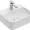 Villeroy Und Boch Finion Handwaschbecken 43644CRW 43x39cm, Stone White C+, 1 Hahnloch, Verdeckter Überlauf, Unterseite Geschliffen