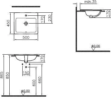 Vitra S20 Einbau-Waschtisch 5464B003-0001 50 X 45 Cm, Weiß, Überlauf/Hahnloch Mittig 2 Vitra S20 Einbau-Waschtisch 5464B003-0001 50 X 45 Cm, Weiß, Überlauf/Hahnloch Mittig – Bild 2