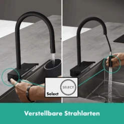 Hansgrohe Aquno Select M81 Küchenarmatur 73831670 Mit Ausziehbrause, 3jet, SBox, Mattschwarz -VIEGA Verkäufe hansgrohe Aquno Select M81 Kuechenarmatur 73831670 mit Ausziehbrause 3jet sBox mattschwarz