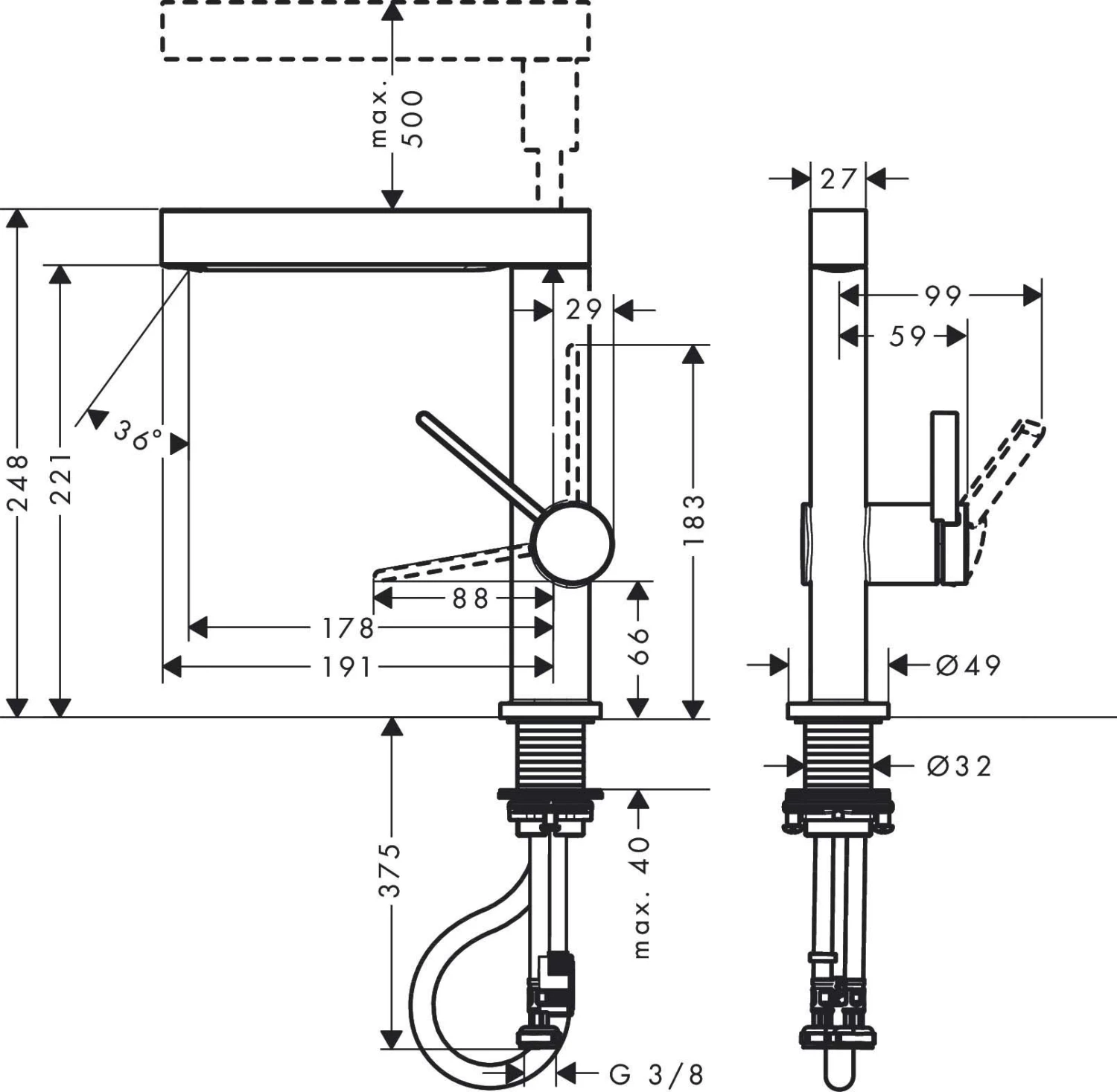 Hansgrohe Finoris Waschtischarmatur 76063000 Mit Ausziehbrause 2jet Und Push-Open Ablaufgarnitur, Chrom 5 Hansgrohe Finoris Waschtischarmatur 76063000 Mit Ausziehbrause 2jet Und Push-Open Ablaufgarnitur, Chrom – Bild 5