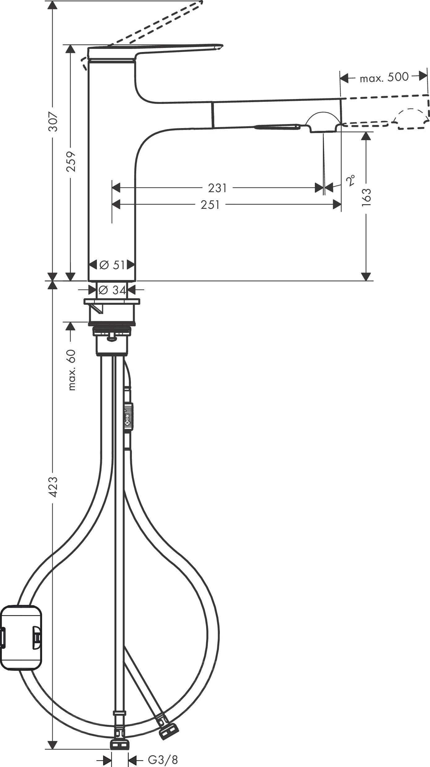 Hansgrohe Zesis M33 160 Küchenarmatur 74801000 Ausziehbrause, 2jet, Chrom 2 Hansgrohe Zesis M33 160 Küchenarmatur 74801000 Ausziehbrause, 2jet, Chrom – Bild 2